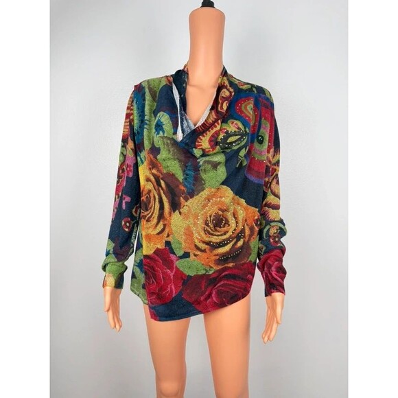 Desigual Sweaters - Desigual Rhinestone-Embellished Art Print Wrap Cardigan Sweater Metallic
